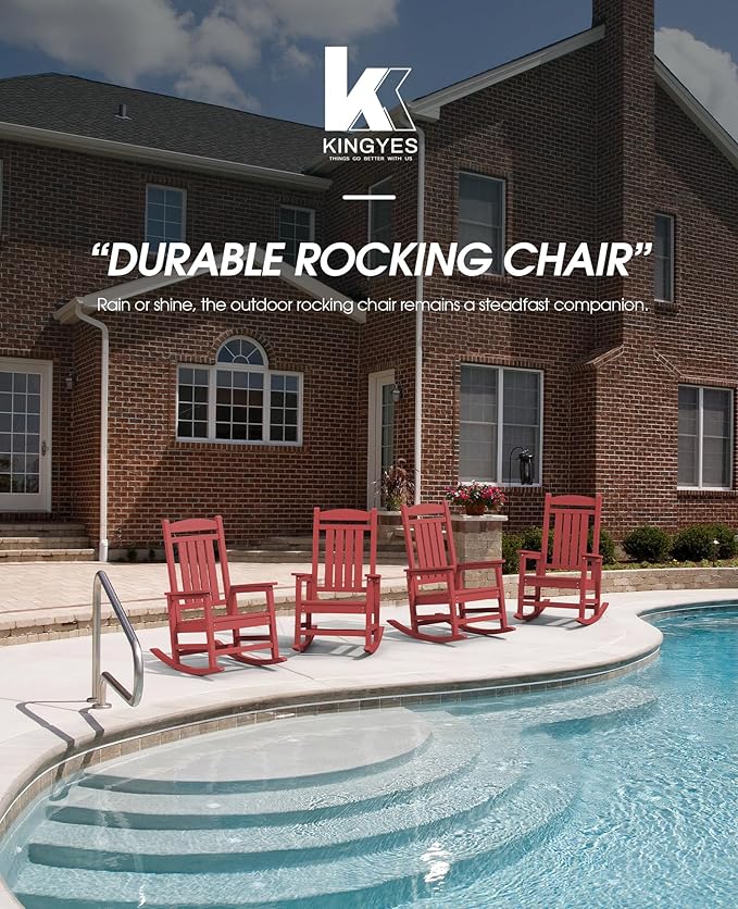 KINGYES Outdoor Rocking Chair Set of 2, High Density Polyethylene Patio Rocking Chairs with 330lbs Support for Adults, Dark Red KINGYES