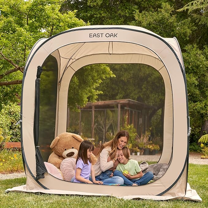 East Oak Screen House Tent Pop-Up, Portable Screen Room Canopy Instant Screen Tent 4 x 4 FT with Carry Bag for Patio, Backyard, Deck & Outdoor Activities, Beige EASTOAK