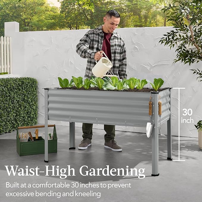 Best Choice Products 48x24x30in Galvanized Raised Garden Bed, Metal Elevated Planter Box, Vegetable Garden for Backyard, Patio, Balcony - Moonlight Gray BestChoiceProducts