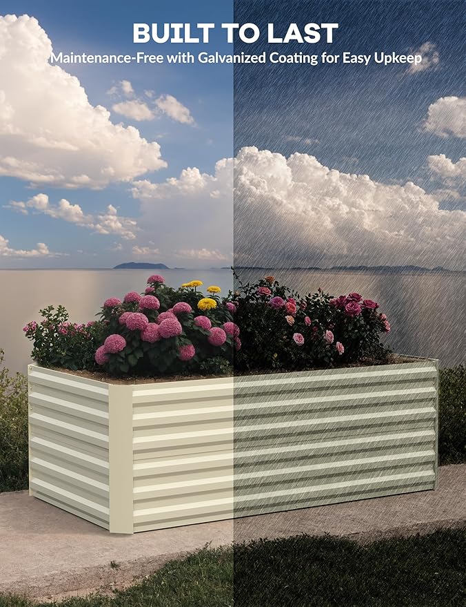 GarveeLife 2pcs 8x4x2 ft Galvanized Raised Garden Bed, 24" Tall Metal Planter Box for Flowers Vegetables, Rust-Resistant Raised Garden Beds for Gardening, Easy Assembly Outdoor Garden Box & Planters GarveeLife