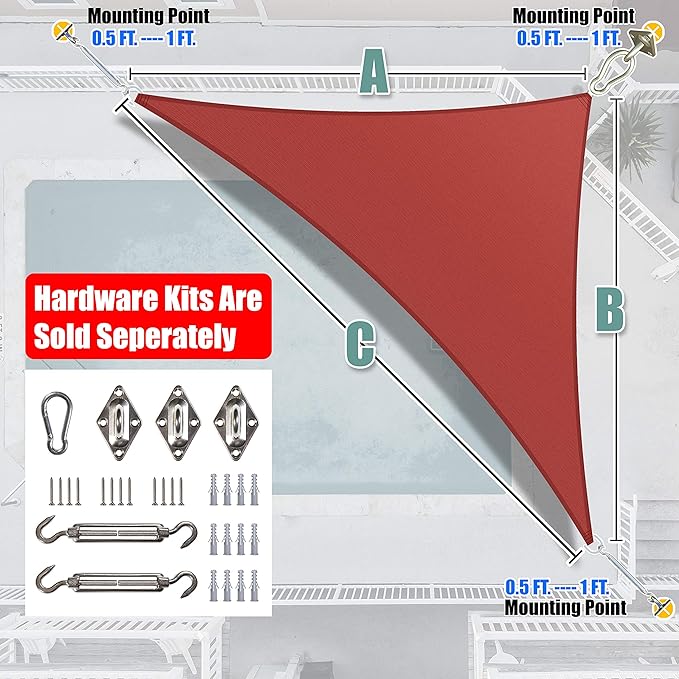 Amgo Custom Size 22' x 24' x 32.6' Red Right Triangle Sun Shade Sail UPF50+ AGTAPRT12, Order to Make Canopy Awning, 95% UV Blockage, Water & Air Permeable, Commercial Standard (We Customize) Amgo