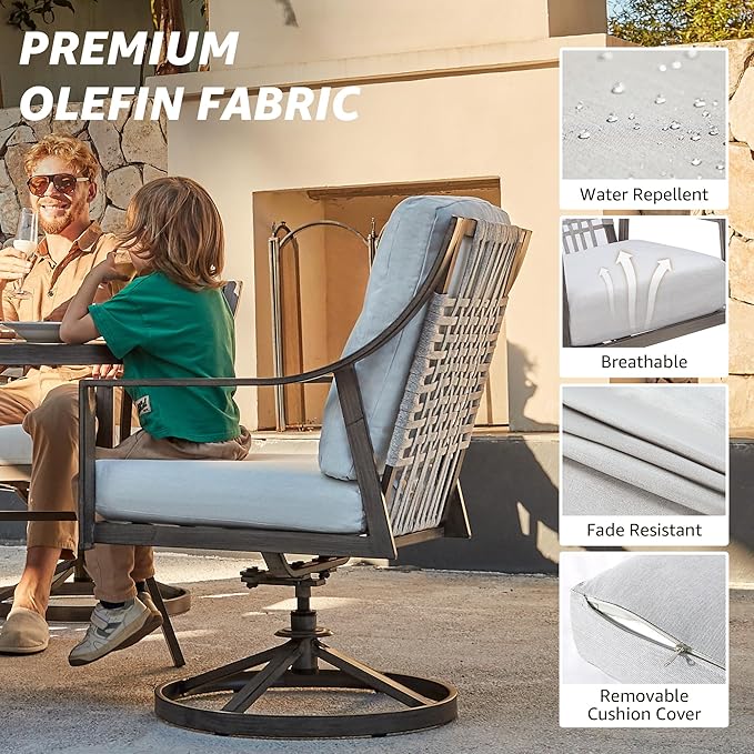 NATURAL EXPRESSIONS 5-Piece Outdoor Patio Dining Set, 4pcs Patio Swivel Rocking Chairs and 38’’ Round Dining Table with 1.65’’ Umbrella Hole NaturalExpressions