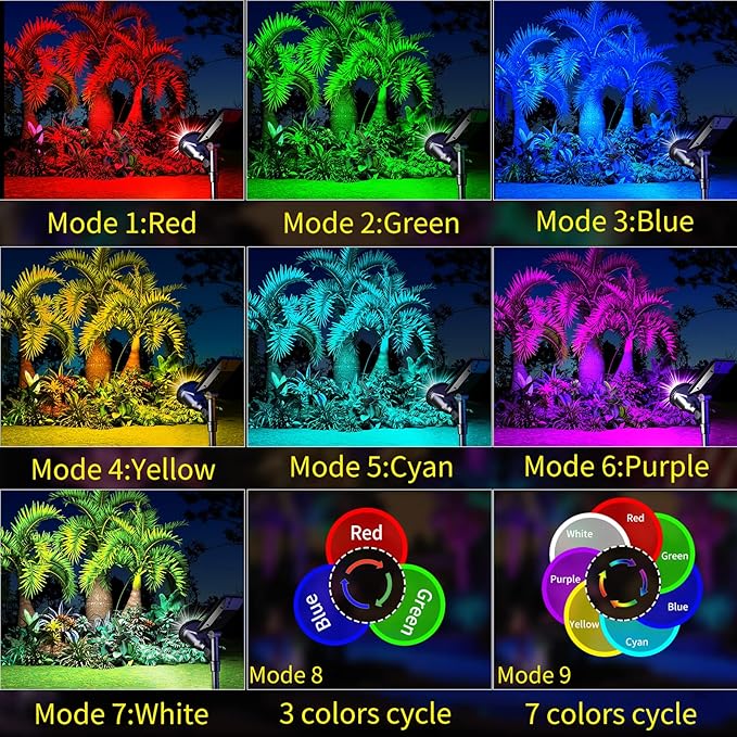 ROSHWEY Solar Spot Lights Outdoor, 7 Colors Halloween Christmas Outdoor Lights Waterproof Landscape Light 600LM Solar Spotlight Lighting for House Backyard Pool Patio Garden Decor- 2 Pack ROSHWEY