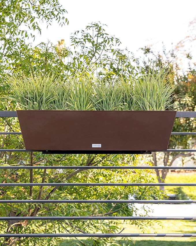 Veradek Pure Series Railing Planter - Plastic Hanging Planter for Outdoor Balcony/Fence | Durable All-Weather Use with Adjustable Brackets | Modern Décor for Flowers, Succulents, Hanging Plants VeradekOutdoor