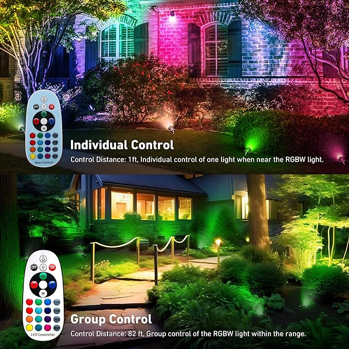 Halloween Christmas Outdoor Spotlights,12W RGBW Colors Changing Landscape Spotlight with Remote Control, IP65 Waterproof 110V Plug in LED Spotlight Outdoor with US Plug for Yard Garden House (8Pack) UPONELED