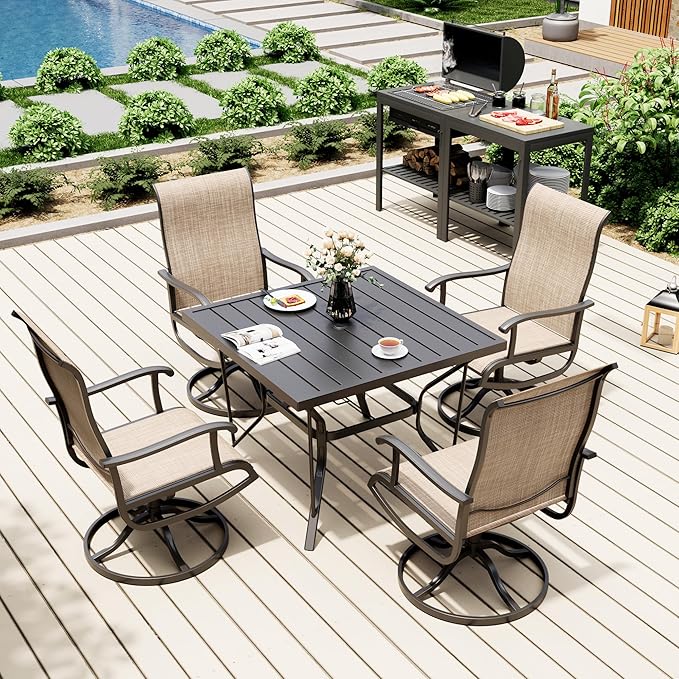 Pamapic Textilene Outdoor Dining Chair 1 Piece, Perfect for Garden, Backyard, Poolside, Patio, Beige Pamapic