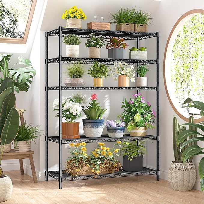 5 Tier Storage Shelves 71"H Wire Shelving Adjustable Metal Shelving,1000LBS Pantry Shelves Sturdy Steel Wire Shelf for Kitchen Commercial Pantry Garage Warehouse ,71"H X35.5"W X13.8"D, Black Romorgniz