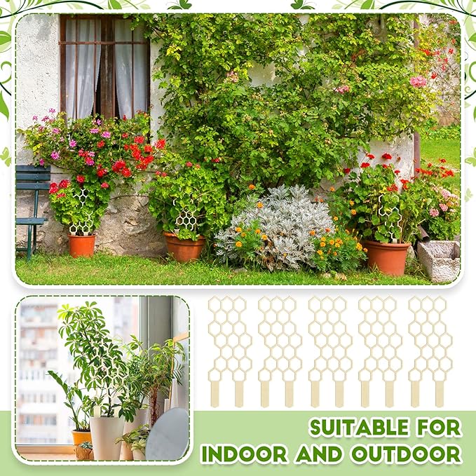 Nuenen 5 Pack Indoor Plant Trellis for Climbing Plants 11.8 Inches Small Garden Wooden Trellis for Potted Plants Honeycomb Shape Trellis Starter Holder for Outdoor Flower Plant Support Accessories Nuenen