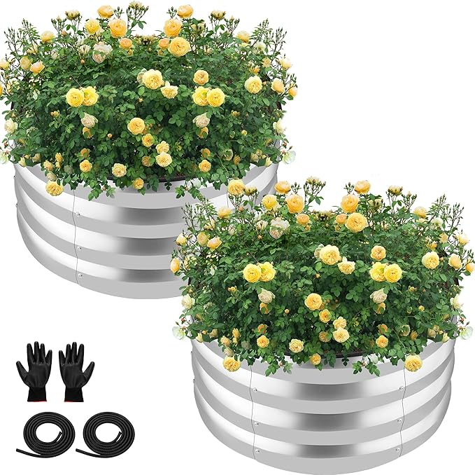 ZXZYHFTY Round Galvanized Raised Garden Bed kit,Silver Outdoor Garden Raised Planter Box, Round Large Metal Raised Garden Beds for Vegetable 2 * 2 * 1ft 2 Pcs ZXZYHFTY