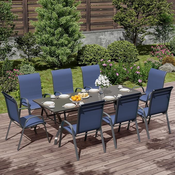 UDPATIO Patio Chairs Set of 8, Stackable Outdoor Dining Chairs with High Back, Breathable Textilene Fabric Outdoor Chair All Weather, 350LBS Capacity for Garden, Backyard (Blue) UDPATIO