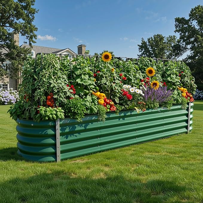 YITAHOME 17" Tall 9 in 1 Large Raised Garden Bed Kit, 8x2x1.4ft Galvanized Metal Planter Box with Gloves & Safety Rubber, Outdoor Above Ground Planters for Plants Vegetables Flowers, Green YITAHOME