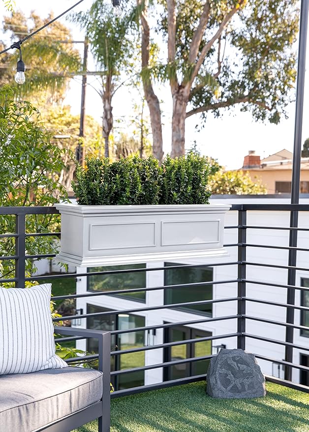 Veradek Brixton Series Plastic Railing Planter - Rectangular Planter for Outdoor Deck/Balcony | Crack-Resistant with Adjustable Rail Attachment | Classic Estate Design for Herbs, Succulents, Flowers VeradekOutdoor