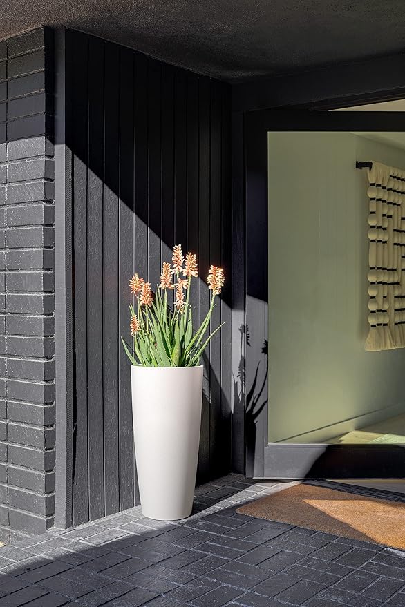 Veradek Mason Series Vega Planter - Round Tall Planter for Indoor or Outdoor Porch/Patio | Made from Plastic-Stone Composite with Drainage Holes | Modern Décor for, Flowers, Interior Plants VeradekOutdoor