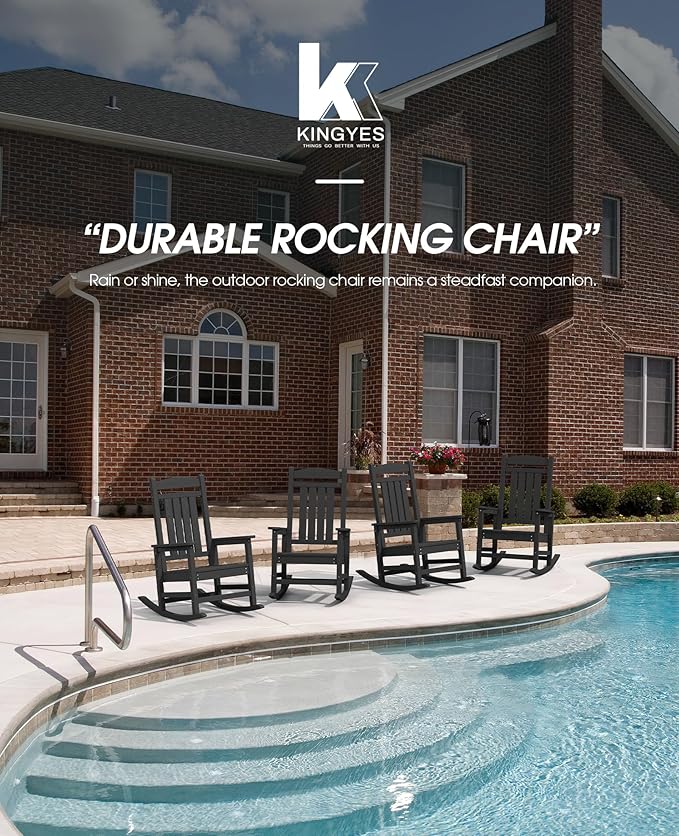 KINGYES Outdoor Rocking Chair Set of 2, High Density Polyethylene Patio Rocking Chairs with 330lbs Support for Adults, Black KINGYES