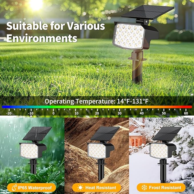 Solar Spot Lights Outdoor Waterproof Adjustable Solar Powered Landscape Lights for Yard 3 Long Time Lighting Modes Spotlights for Pathway Garden Outside Wall Pool Porch- 10 Pack, Warm White NACINIC