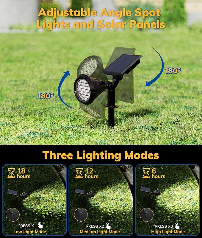 Solar Spot Lights for Outside, 21 LED Outdoor Solar Lights for Yard, 4 Pack Solar Spotlights Waterproof Auto On/Off for Landscape, Wall, Garden, Pool, Tree, Pathway and Driveway(White) NBKLS