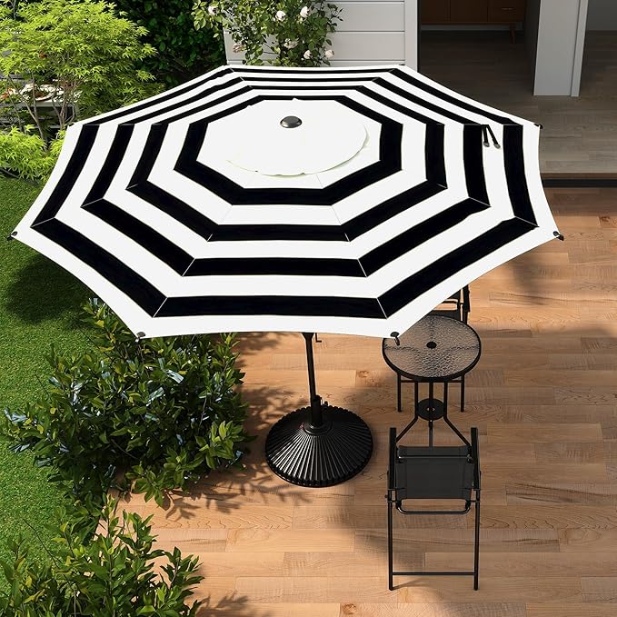 Abba Patio 9FT Lyon Outdoor Patio Umbrella Outdoor Table Umbrella with Push Button Tilt and Crank Market Umbrella 8 Sturdy Ribs UV Protection Waterproof for Garden Deck Backyard Pool, Black & Ivory AbbaPatio