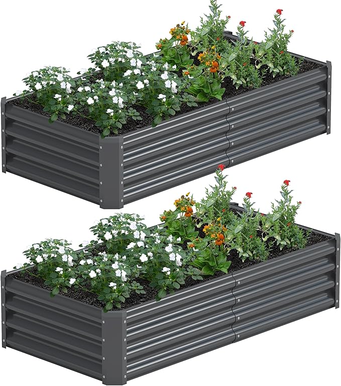 2PCS 4x2x1FT Galvanized Raised Garden Bed, Galvanized Planter Raised Garden Boxes Outdoor, Large Metal Raised Garden Beds for Vegetables-Grey AyenGuard