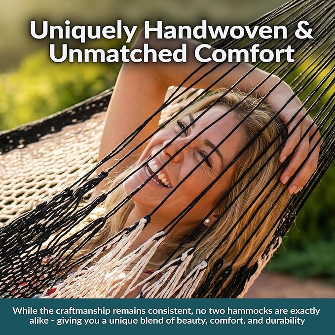 Sunnydaze Handwoven XXL Thick Cord Mayan Double Hammock for Outside - 625-Pound Capacity Heavy-Duty Outdoor Hammock - Black/Natural SunnydazeDecor