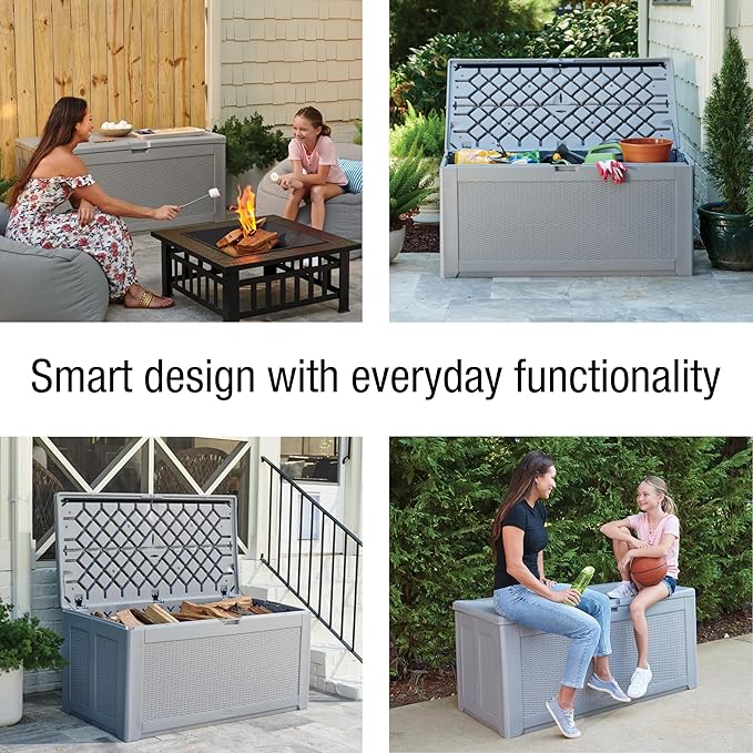 Rubbermaid Extra Large Resin Outdoor Storage Deck Box (134 Gal), Weather Resistant, Gray, Deck Organization for Home/Backyard/Pool Chemicals/Toys/Garden Tools/Porch/Patio Cushions Rubbermaid