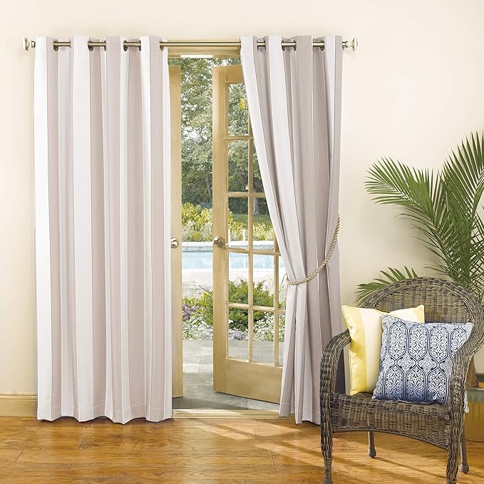 Sun Zero Valencia Cabana Stripe Indoor/Outdoor UV Protectant Energy Efficient Grommet Curtain Panel SunZero%E2%84%A2