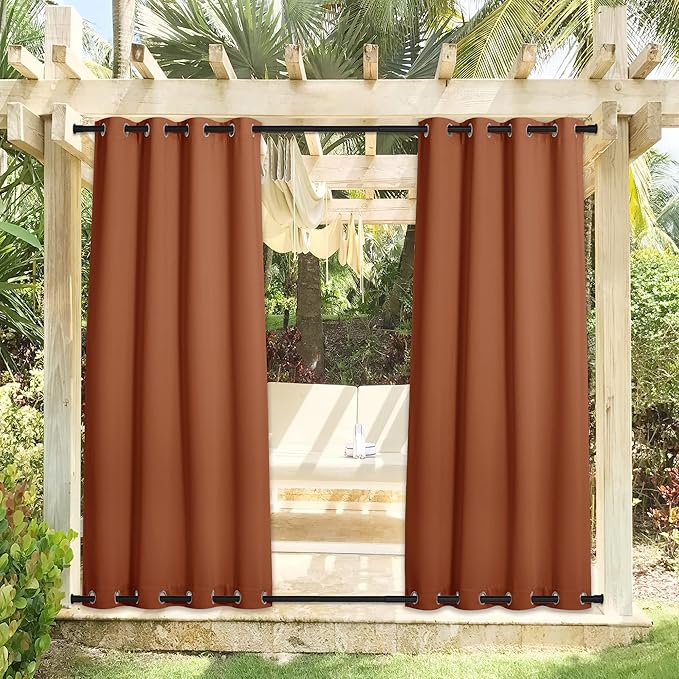 NICETOWN Outdoor Curtains Waterproof & Windproof, Thermal Insulated Top and Bottom Rustproof Grommet Heavy Weight Sunlight Block Patio Drapes, Burnt Orange, 52 x 95 inches NICETOWN