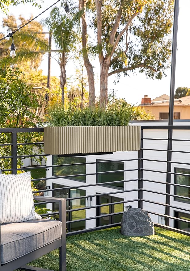 Veradek Demi Series Railing Planter - Hanging Planter Box for Windowsill/Balcony | Plastic-Stone Composite w/Railing Bracket | Modern Décor for Flowers VeradekOutdoor