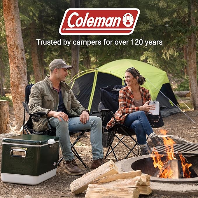 Coleman Portable Camping Chair with 4-Can Cooler, Cushioned Seat & Back with Side Pockets & Cup Holder, Carry Bag Included, Great for Camping, Tailgating, Firepits, Patio, & More Coleman