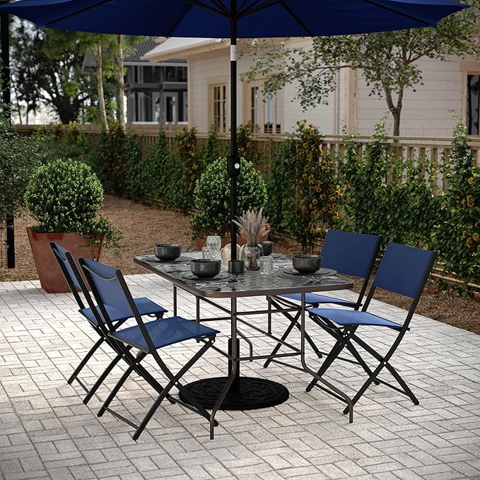 Flash Furniture Tory 31.5" x 55" Rectangular Tempered Glass Metal Table with Umbrella Hole, Bronze FlashFurniture