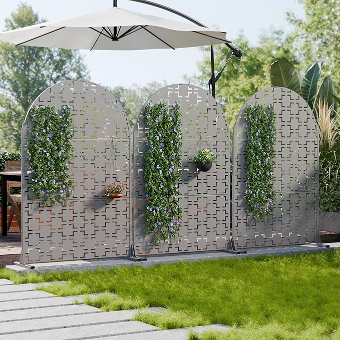 Casaphoria 72" H x 47" W Arched Metal Privacy Screen - Elegant Freestanding Outdoor Screen for Deck, Patio & Balcony - Versatile Decorative Privacy Panels for Home & Garden Use (Grey-Square) Casaphoria