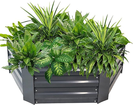 Sunnydaze 11.75" H Raised Metal Garden Bed - Galvanized Raised Garden Bed Outdoor for Vegetables and Flowers - Dark Gray - Hexagon SunnydazeDecor
