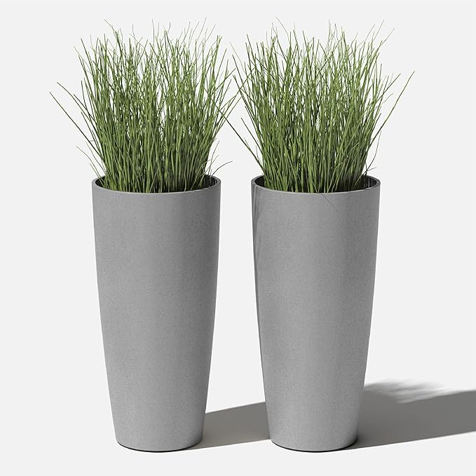 Veradek Mason Series Vega Planter - Round Tall Planter for Indoor or Outdoor Porch/Patio | Made from Plastic-Stone Composite with Drainage Holes | Modern Décor for, Flowers, Interior Plants VeradekOutdoor