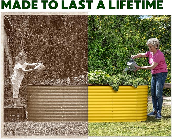 9-in-1 Galvanized Raised Garden Beds Outdoor // 8×2×2.5 ft Modular Planter for Gardening, Vegetables, Flowers // 32" Extra Tall Metal Raised Garden Bed (Yellow) // Patented Design Planter Box PlantPlot