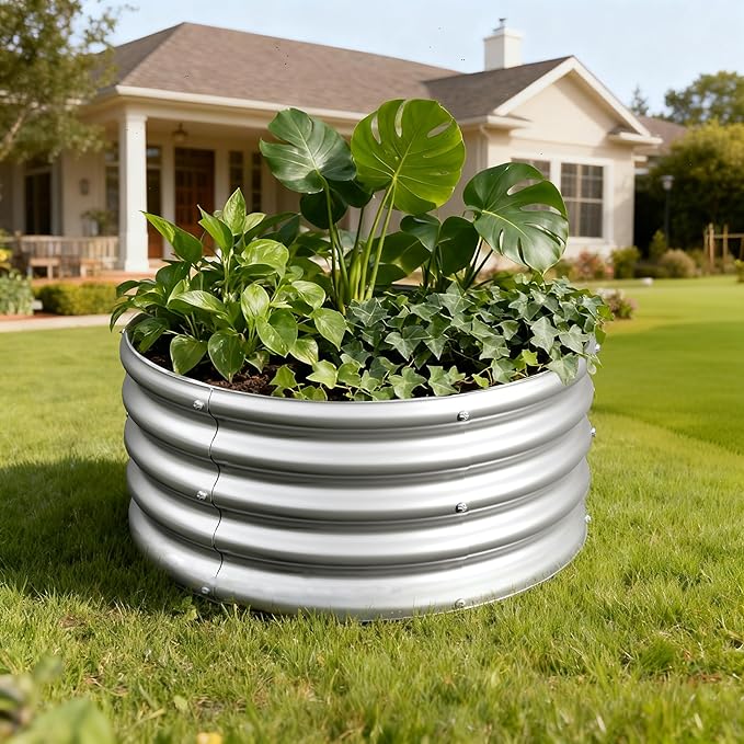 3PCS 2x2x1FT Galvanized Raised Garden Bed Kit,Vegetable Boxes-Round Metal Flower Box,Large Planter Raised Beds Outdoor Garden for Planting,Fruit,Herb-Silver Yortrek