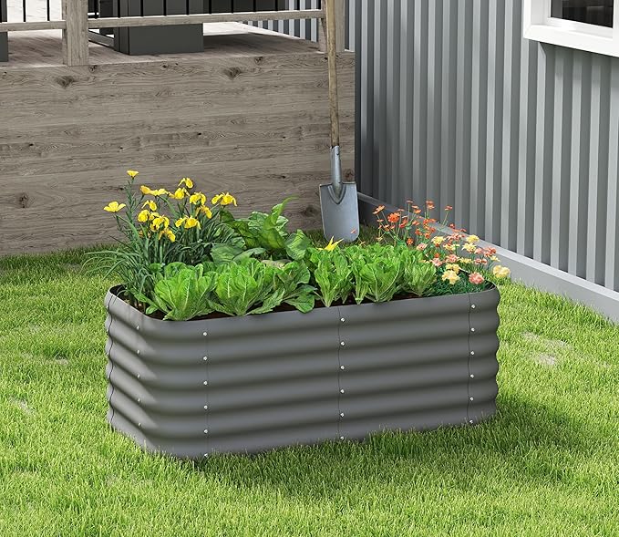 Galvanized Raised Garden Bed, Outdoor Planter Bed, Metal Planter Box for Gardening and Planting,4x2x1.5ft, Dark Grey Besebay