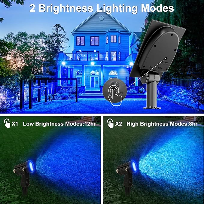 Blue Solar Spot Lights Outdoor,2 Pack Solar Landscape Spotlights IP65 Waterproof 9.8ft Cable, Auto On/Off Outdoor Wall Lights for Garden Yard Driveway Porch Walkway Pool (1-in-1) CREPOW