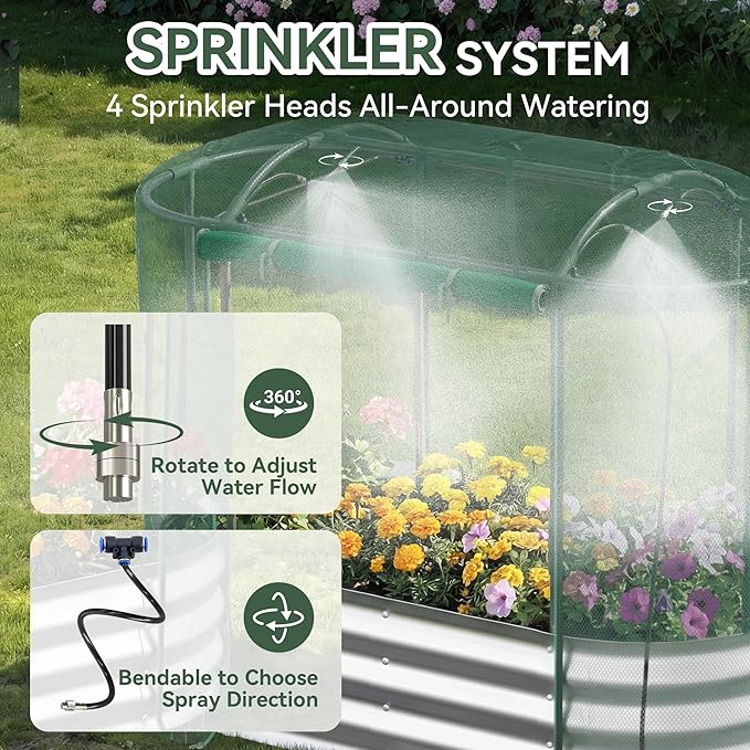 Raised Garden Bed with Self-Watering System, 4x2x1 ft Elevated Planter Boxes Outdoor with Mesh Cover, Oval Galvanized Raised Beds for Gardening,Vegetables,Flowers, Backyard, Patio Lineware