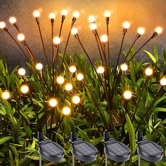 BrizLabs Solar Garden Lights, 4 Pack 32 LED Solar Powered Firefly Lights, 2 Modes Swaying Light, Waterproof Globe Pathway Outdoor Lighting for Yard Pathway Walkway Patio Decor, Warm White BrizLabs