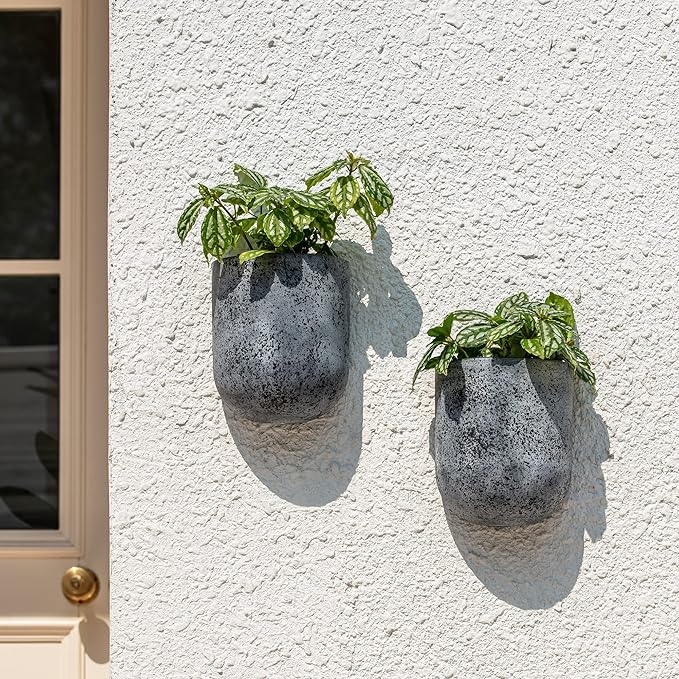 LA JOLIE MUSE Wall Hanging Planters for Indoor Plants，Hanging Flower Pots for Air Plants Succulent, Set of 2, 5.7L*4.1W*7H, Rock Gray LaJol%C3%ADeMuse