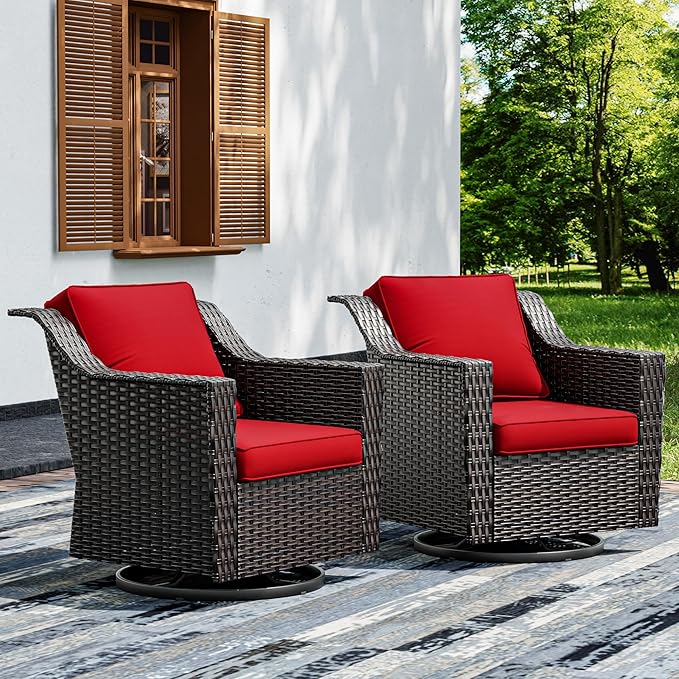 Joyside Swivel Patio Chairs Set of 2, Wicker Patio Furniture with Wide Armrest and Thick Cushions, Upgraded Large Size for Backyard, Garden, Poolside Joyside