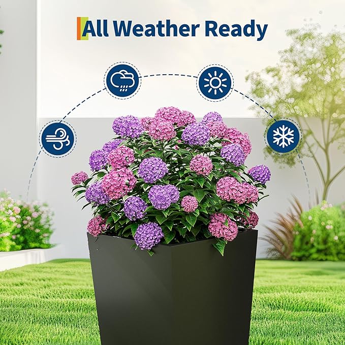 Garvee 30" Tall Planters Set of 2, Outdoor＆Indoor Black Planter Pots, High Front Porch Planter Pots with Drainage Holes＆Water Level Monitor＆Inner Bucket,Black Garvee