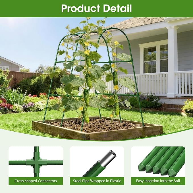 Cucumber Trellis for Raised Bed,U-Shape Garden Trellis for Climbing Plants Outdoor, Metal Arch Vegetables Trellis, Plant Support for Vine (Green, 31.5" Lx21.6 Wx47.2 H-Small) MQHUAYU