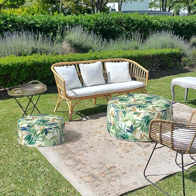 LVTXIII Inflatable Stool Ottoman Footrest with Handle, Decorative Fade-Resistant Foot Stool, Indoor or Outdoor Pouf for Home Garden and Camping Use, D21 x W 21 x H9, Lush Leaf Green LVTXIII