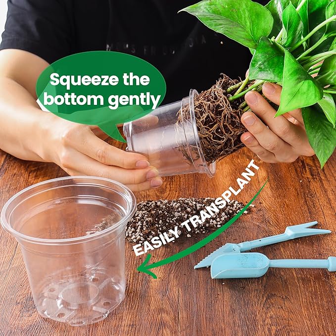 16 Pack 10/8/6/5 Inch Reinforced Large Clear Nursery Pots with Drainage Holes, Transparent Variety Pack Plastic Plant Pot for Vegetable Propagation, Root Cutting, Seed Starting Bluepro