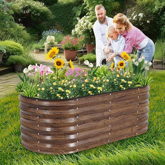 1MORE Galvanized Raised Garden Bed- Planter Garden Boxes Outdoor, Raised Beds for Gardening, 4x2x1.4ft Metal Garden Bed Kit for Vegetables Flower, Planter Raised Bed with Protective Tape & Tools.Grain 1MORE