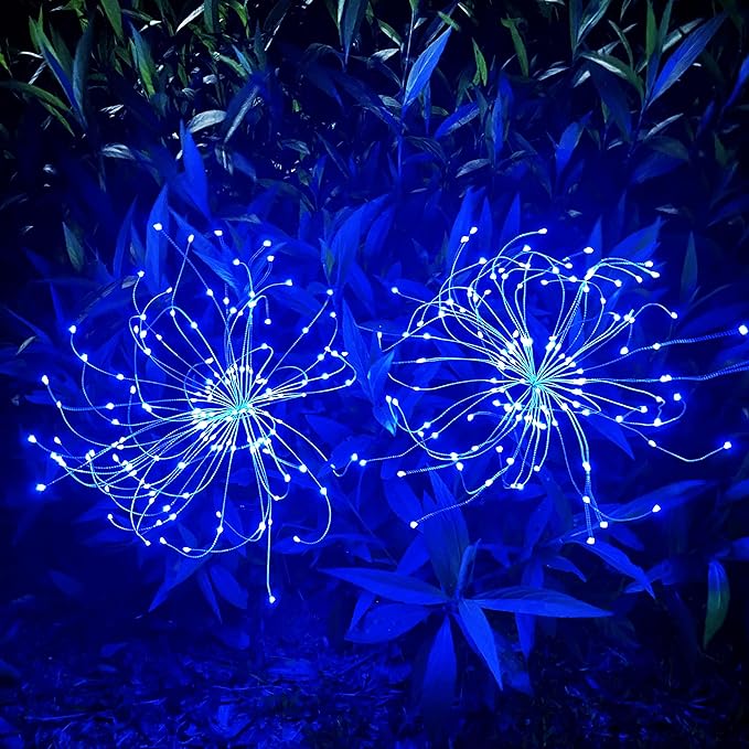 JJGoo Solar Firework Lights, 2 Pack 120 LEDs 2 Lighting Modes Solar Garden Lights Outdoor Waterproof for Yard Patio Walkway Pathway Party Wedding Christmas Decorative - Blue JJGoo