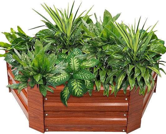 Sunnydaze 11.75" H Raised Metal Garden Bed - Galvanized Raised Garden Bed Outdoor for Vegetables and Flowers - Woodgrain - Hexagon SunnydazeDecor