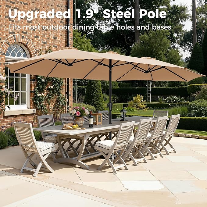 SUPERJARE 15FT Outdoor Umbrella for Patio, Double sided Pool Umbrellas with Fade Resistant Canopy, Large Table Umbrella for Deck, Market, Backyard - Beige SUPERJARE