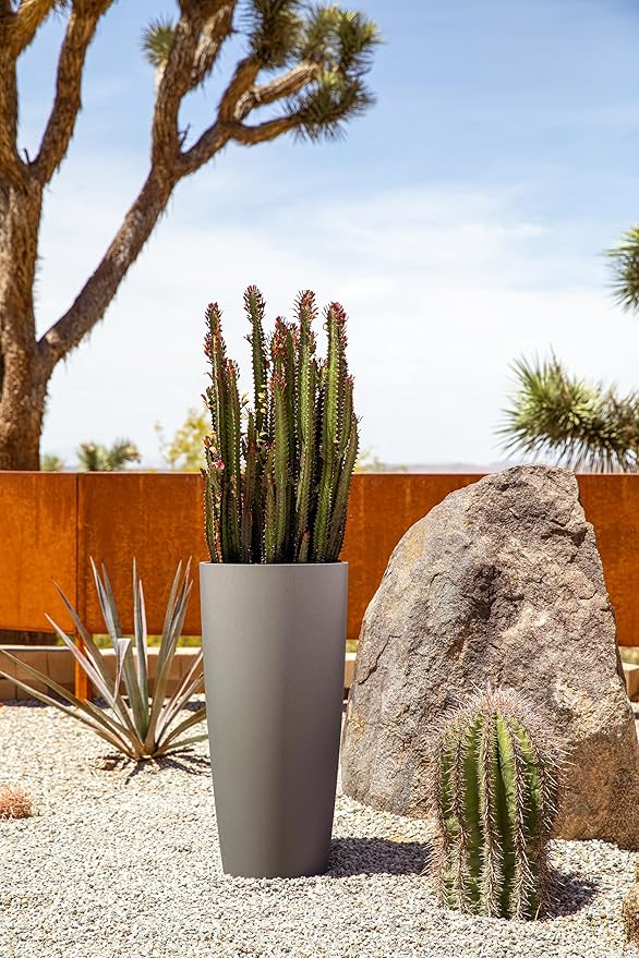 Veradek Mason Series Vega Planter - Round Tall Planter for Indoor or Outdoor Porch/Patio | Made from Plastic-Stone Composite with Drainage Holes | Modern Décor for, Flowers, Interior Plants VeradekOutdoor