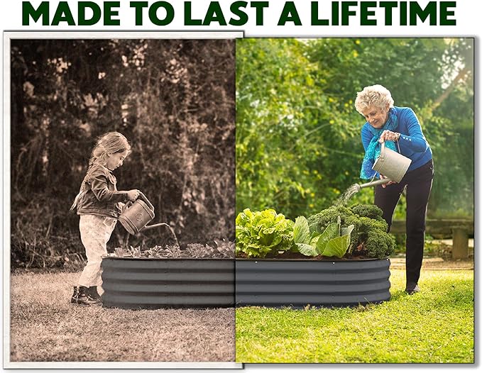 Plant & Plot Galvanized Raised Garden Beds Outdoor // 4×2×1 ft Planter Raised Beds for Gardening, Vegetables, Flowers // Large Metal Garden Box (Gray) // Patent Pending Tool-Free Assembly PlantPlot